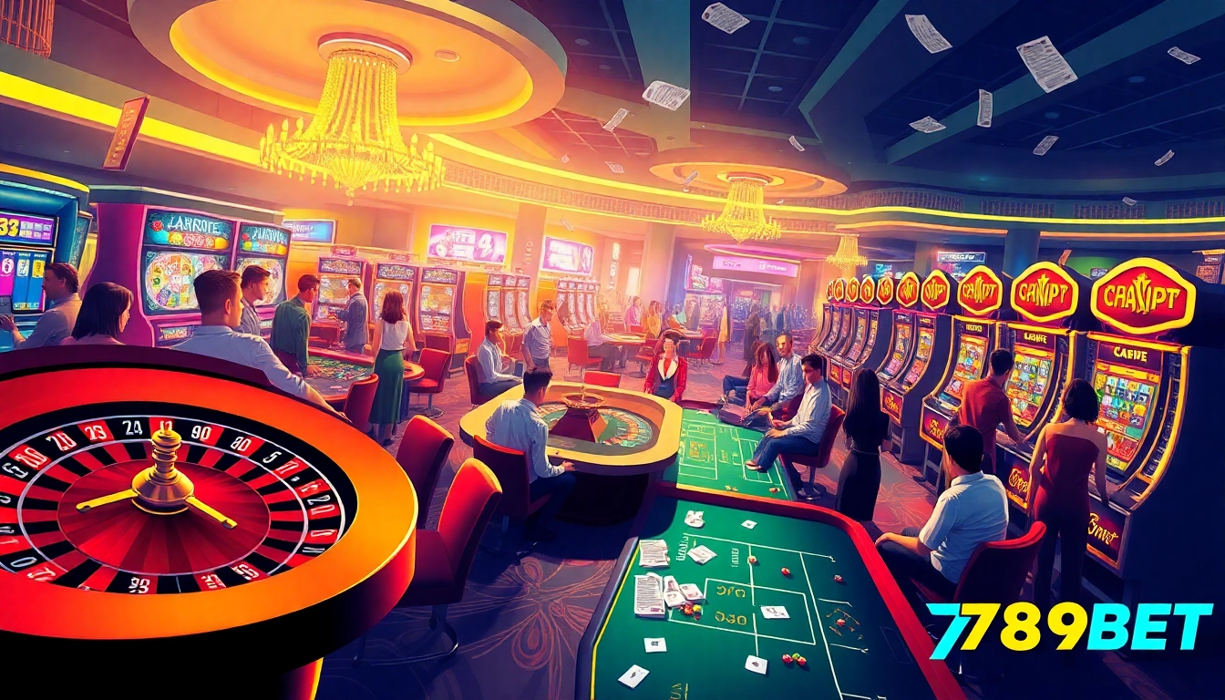 Exciting casino scene with players enjoying games at 789BET's vibrant tables.