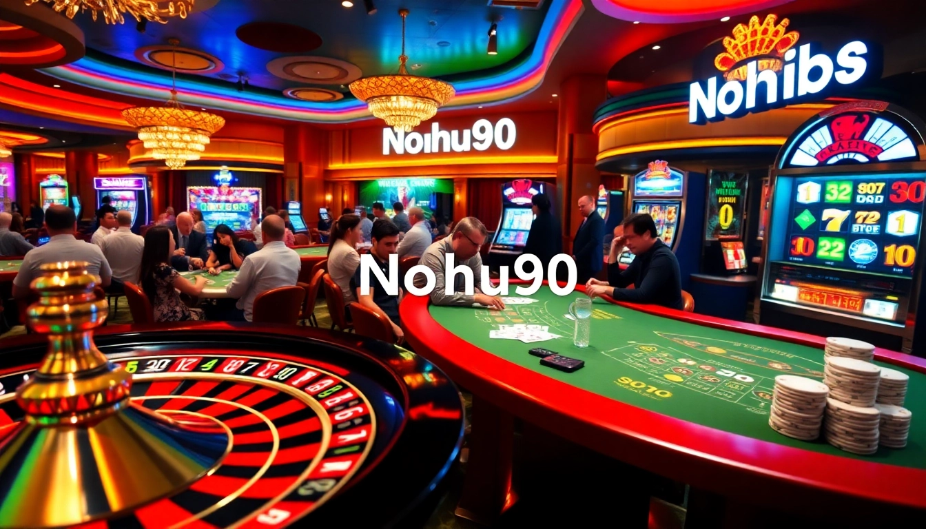 Nohu90 welcomes players to an exhilarating casino setting with vibrant roulette and blackjack action.