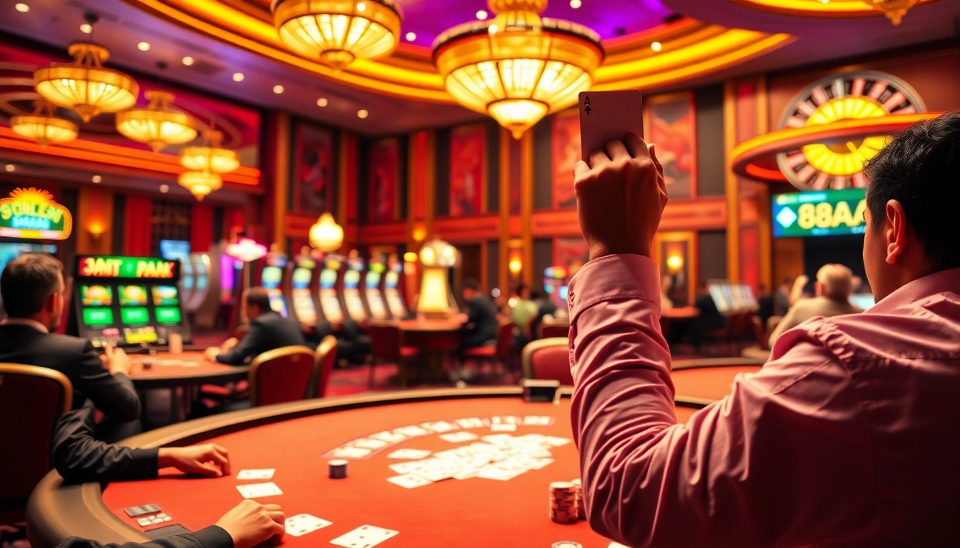 88AA captures the exhilarating atmosphere of players winning at casino tables under golden lights.